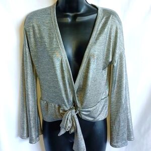Willow & Root cardigan/shrug, silver, tie front, bell sleeves